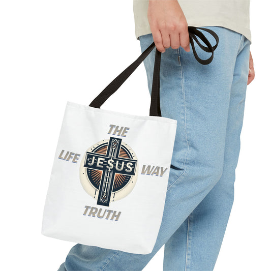 Tote Bag (AOP)"JESUS IS THE WAY TRUTH LIFE"