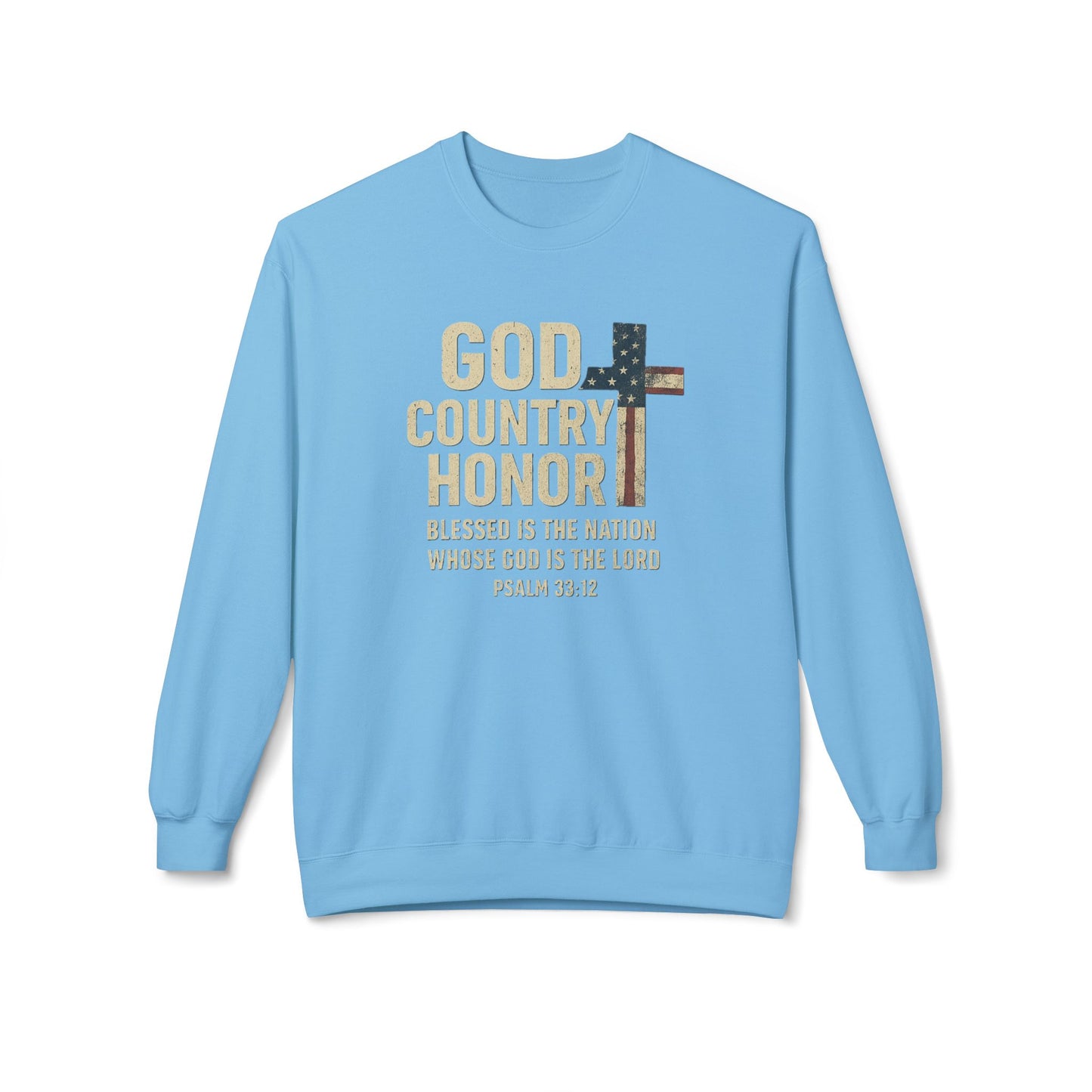 God, Country, Honor with American Flag Shaped Cross Sweatshirt -