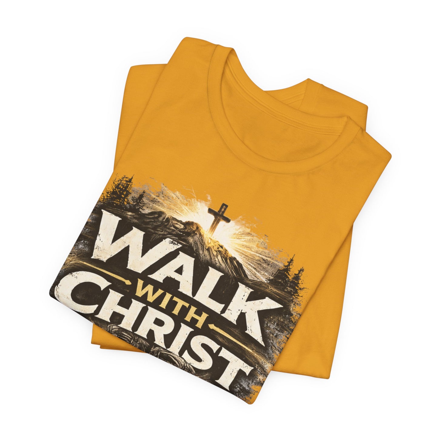 Walk With Christ T-Shirt — Christian Faith Tee with Boots & Cross Design