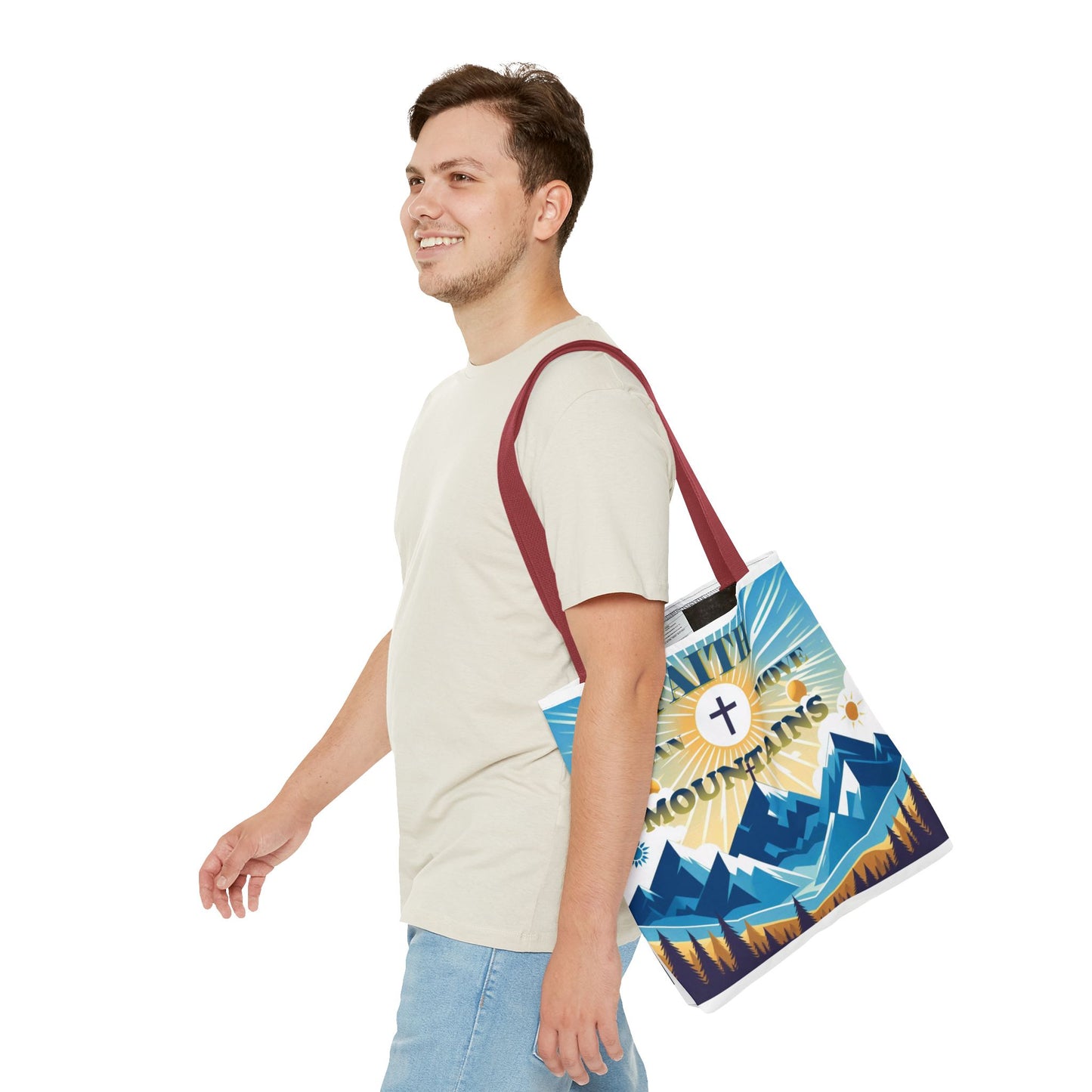 "FAITH CAN MOVE MOUNTAINS" Tote Bag (AOP)