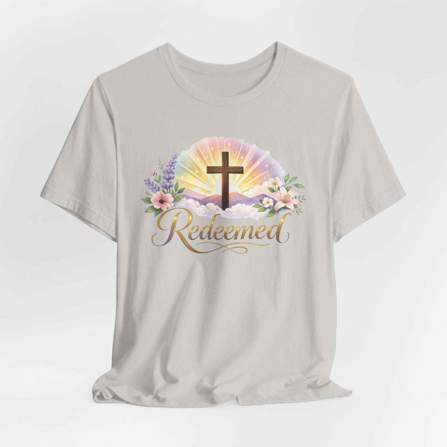 "Redeemed" Cross Floral T-Shirt — Christian Faith Tee