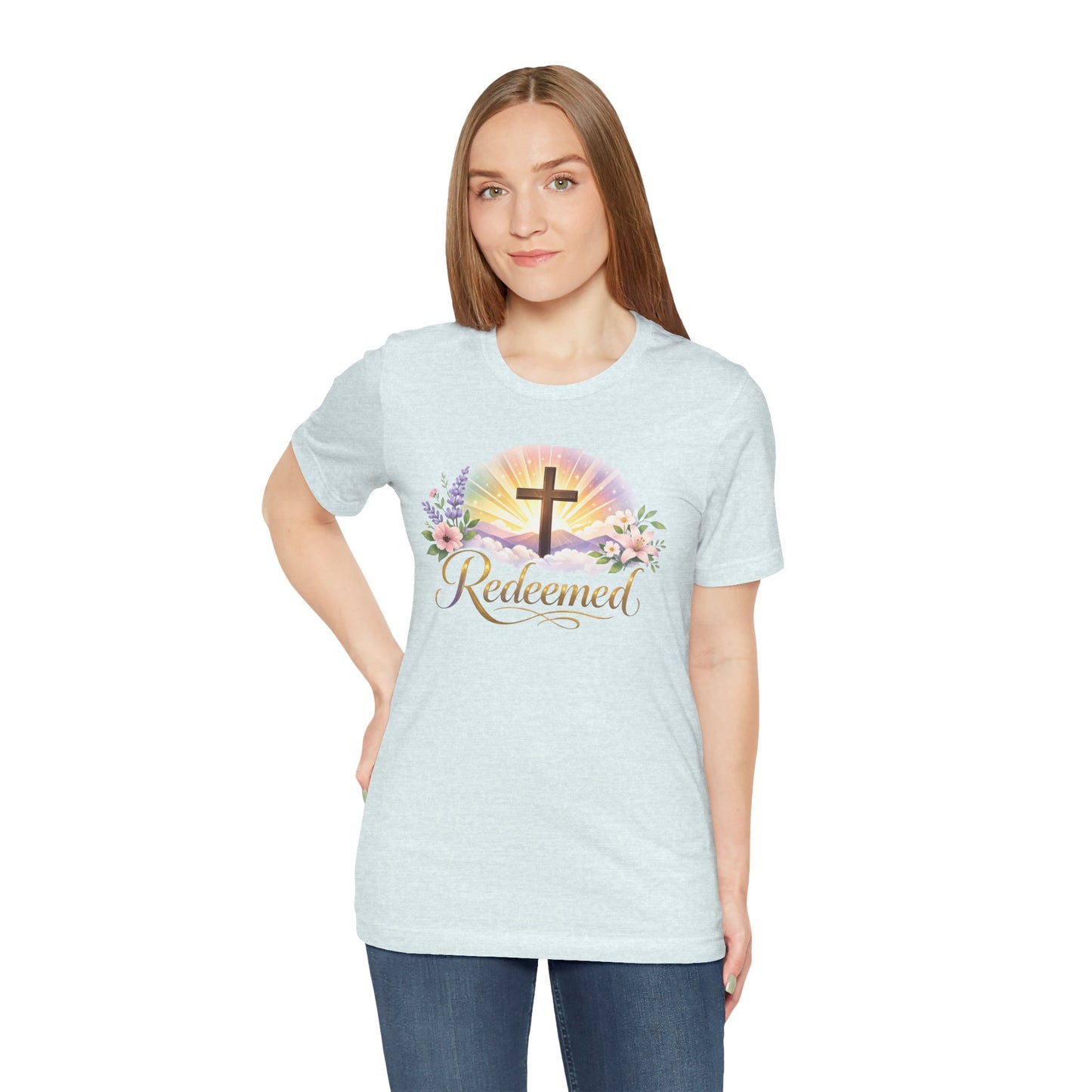 "Redeemed" Cross Floral T-Shirt — Christian Faith Tee