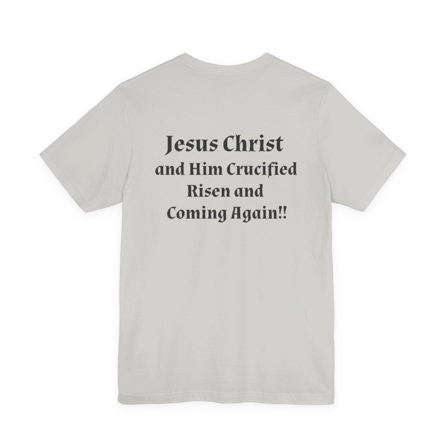 Jesus Christ (JC) Cross Tee — Crucified, Risen & Coming Again