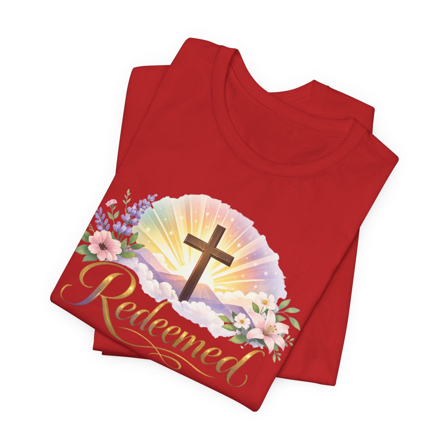 "Redeemed" Cross Floral T-Shirt — Christian Faith Tee