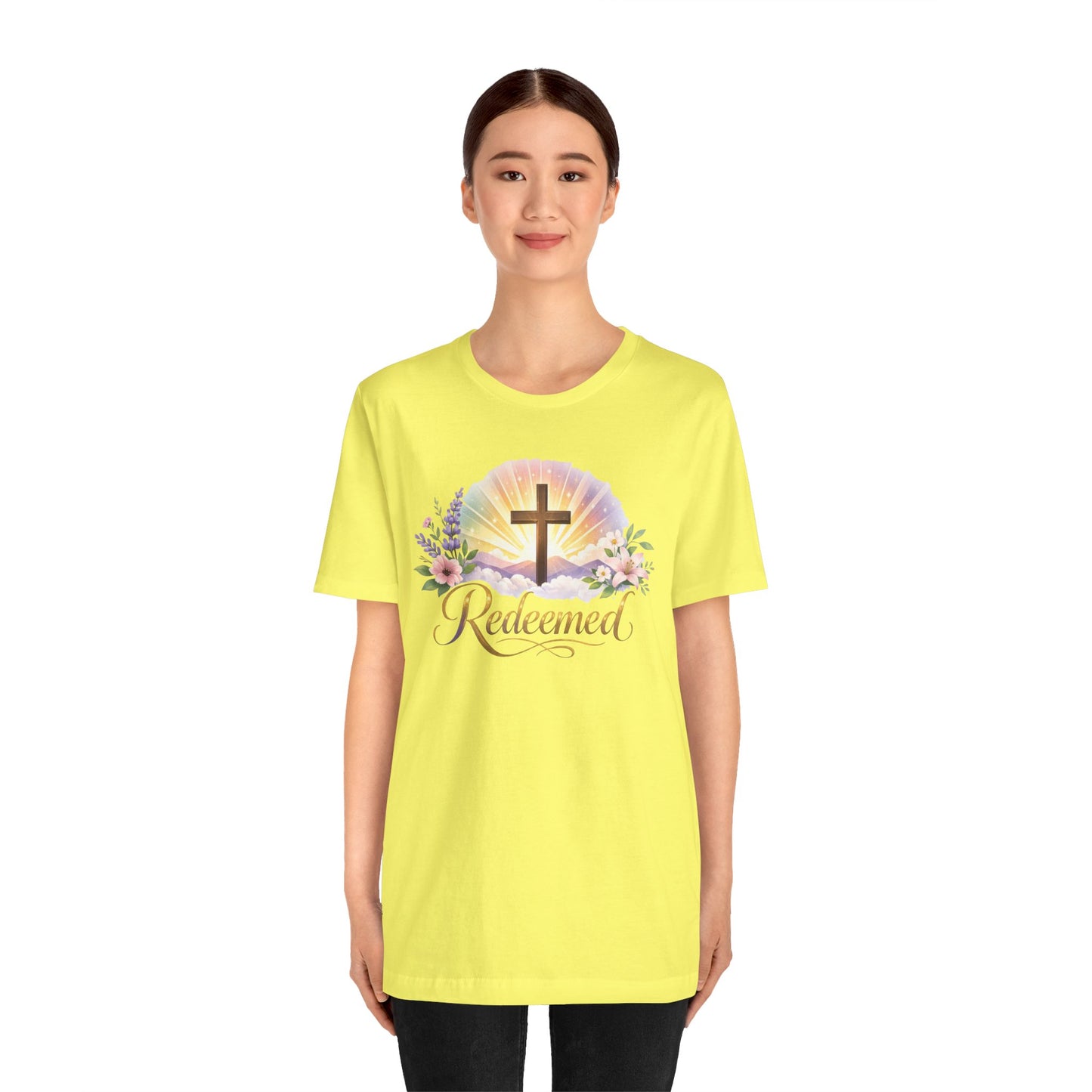 "Redeemed" Cross Floral T-Shirt — Christian Faith Tee