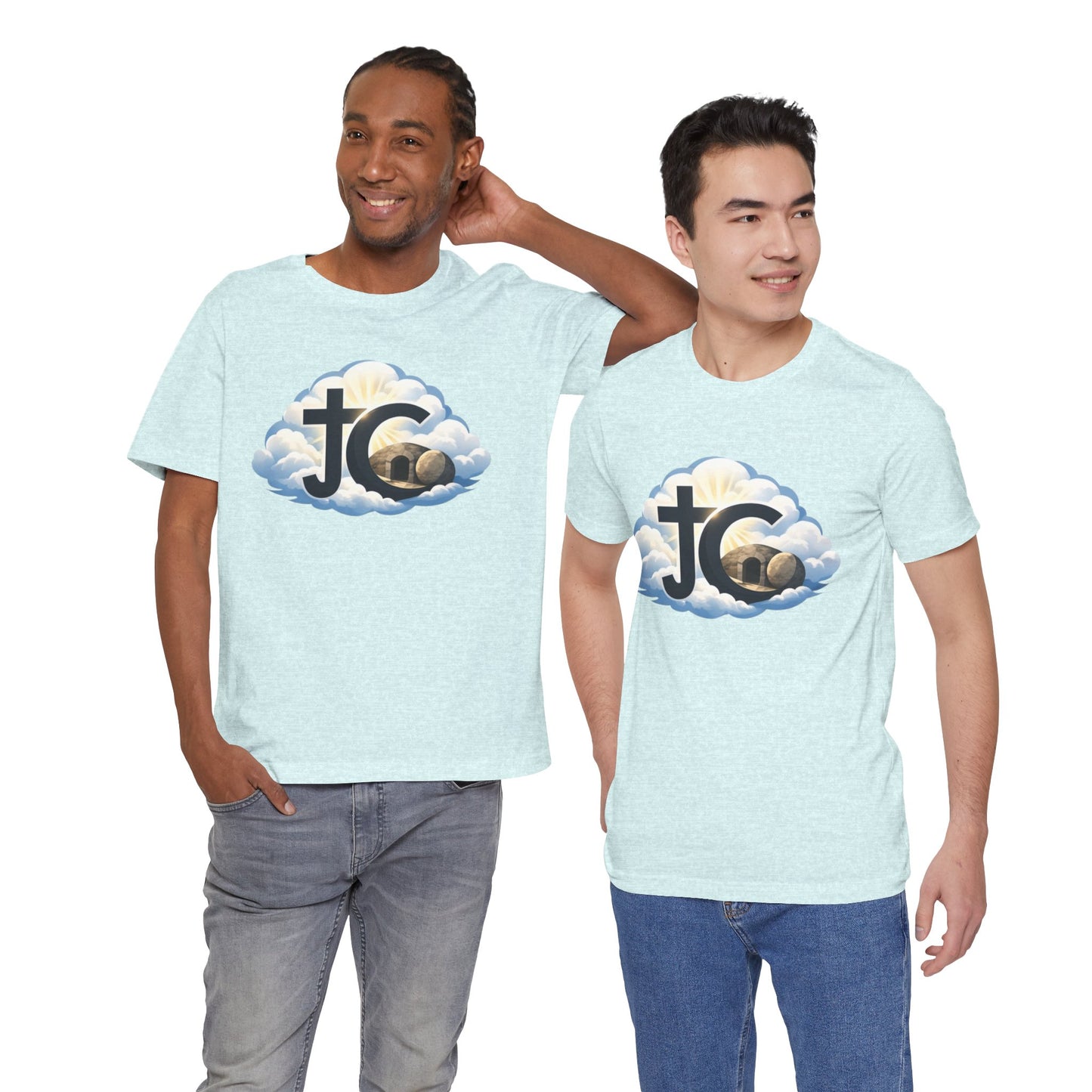 Jesus Christ (JC) Cross Tee — Crucified, Risen & Coming Again