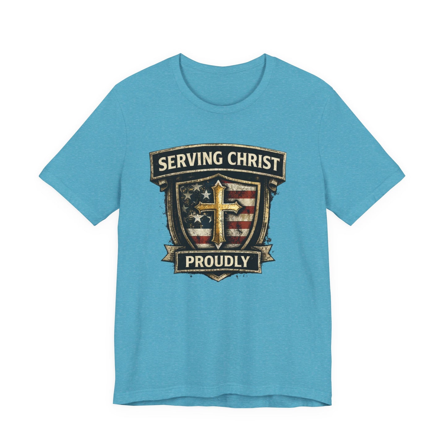 Serving Christ Proudly T-Shirt — Christian Faith Patriotic Tee