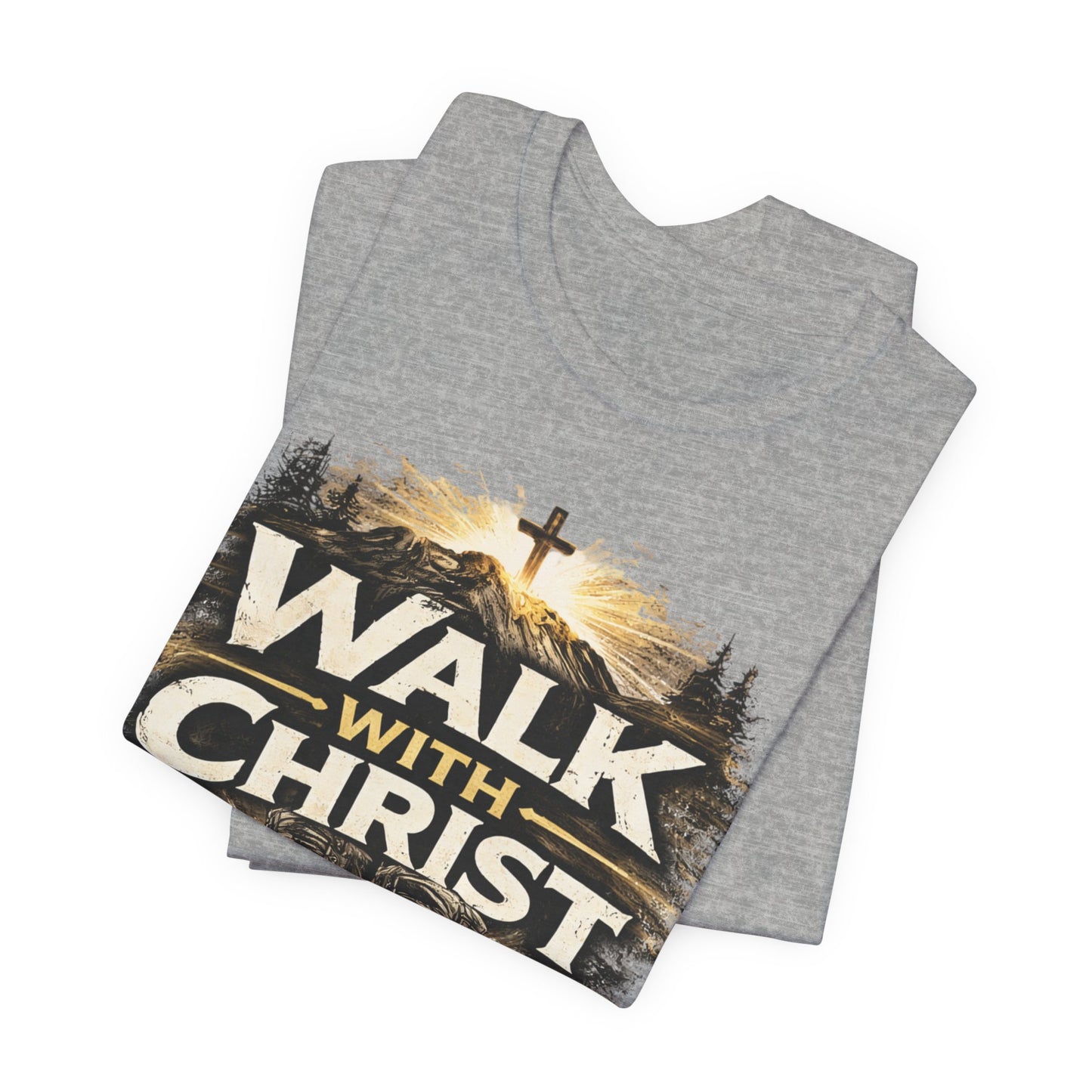 Walk With Christ T-Shirt — Christian Faith Tee with Boots & Cross Design