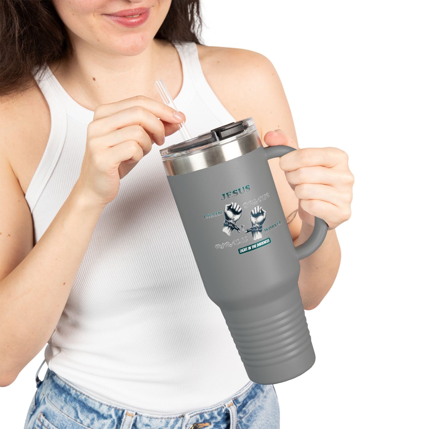 Travel Mug - Jesus Chain Breaker Miracle Worker Design