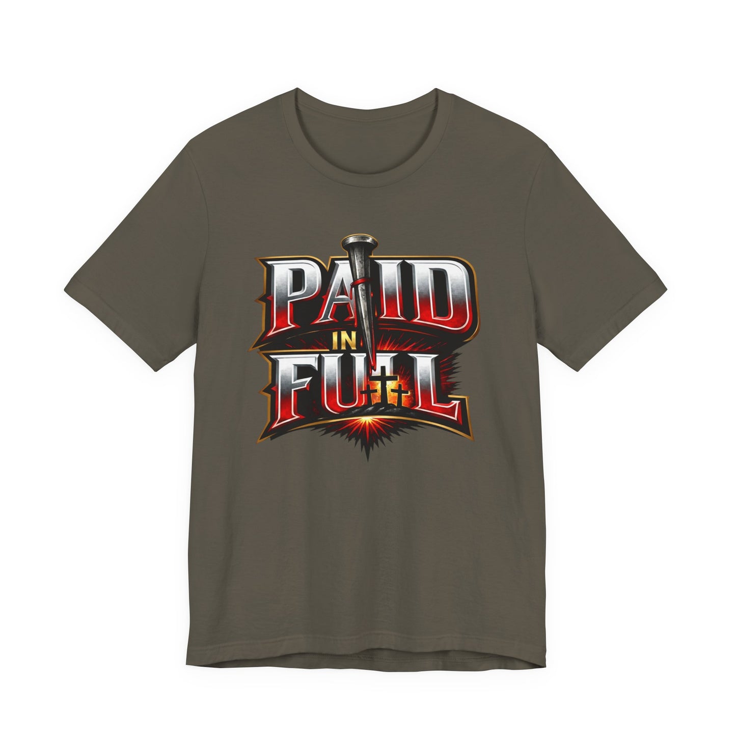 Paid In Full Christian Cross T-Shirt — Nail & Triple Cross Graphic