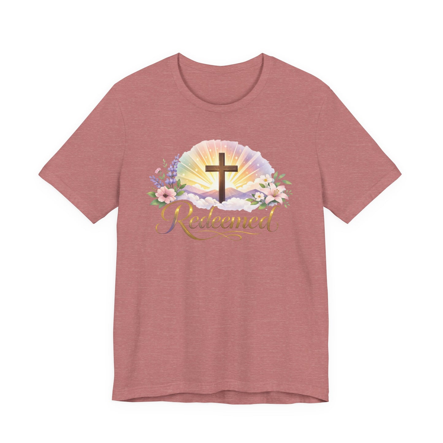 "Redeemed" Cross Floral T-Shirt — Christian Faith Tee