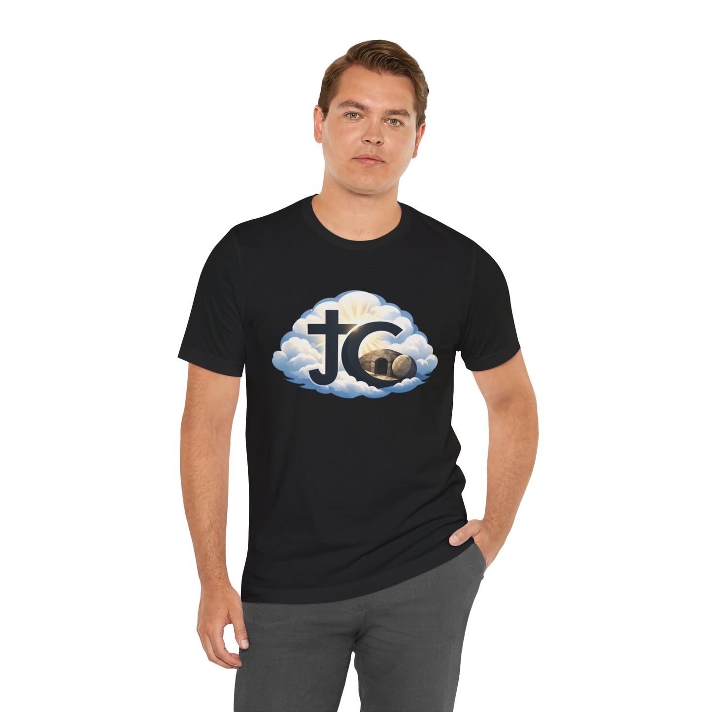 Jesus Christ (JC) Cross Tee — Crucified, Risen & Coming Again