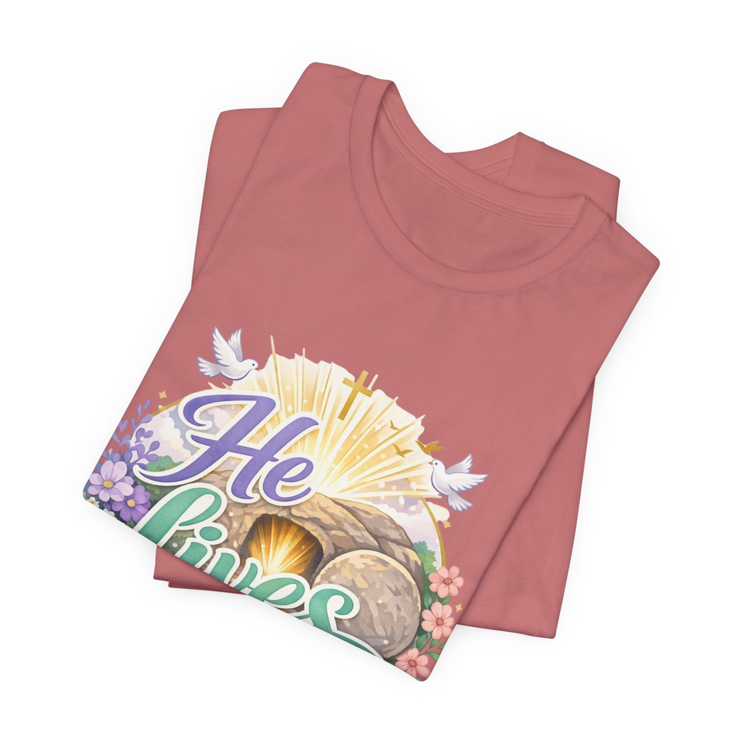 He Lives Jesus Tomb Tee — Christian Easter T‑Shirt