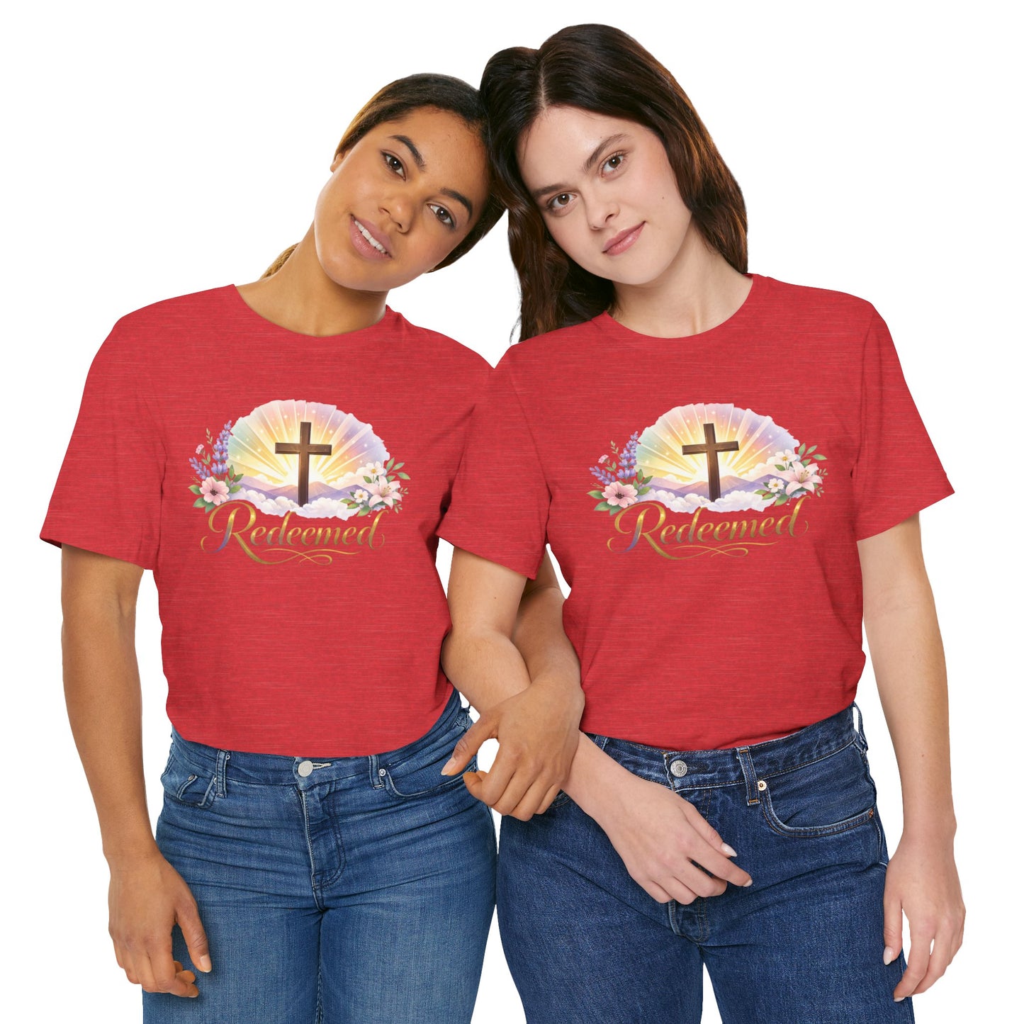 "Redeemed" Cross Floral T-Shirt — Christian Faith Tee