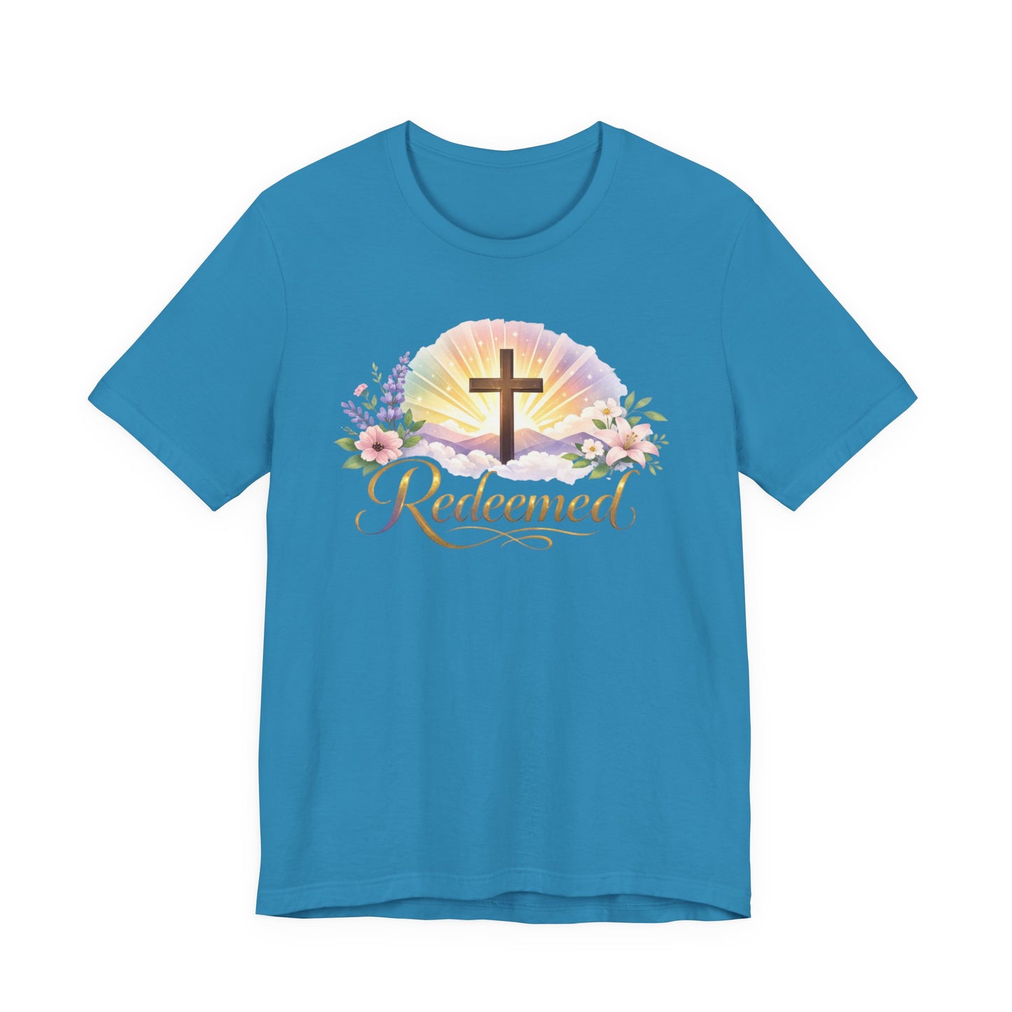 "Redeemed" Cross Floral T-Shirt — Christian Faith Tee