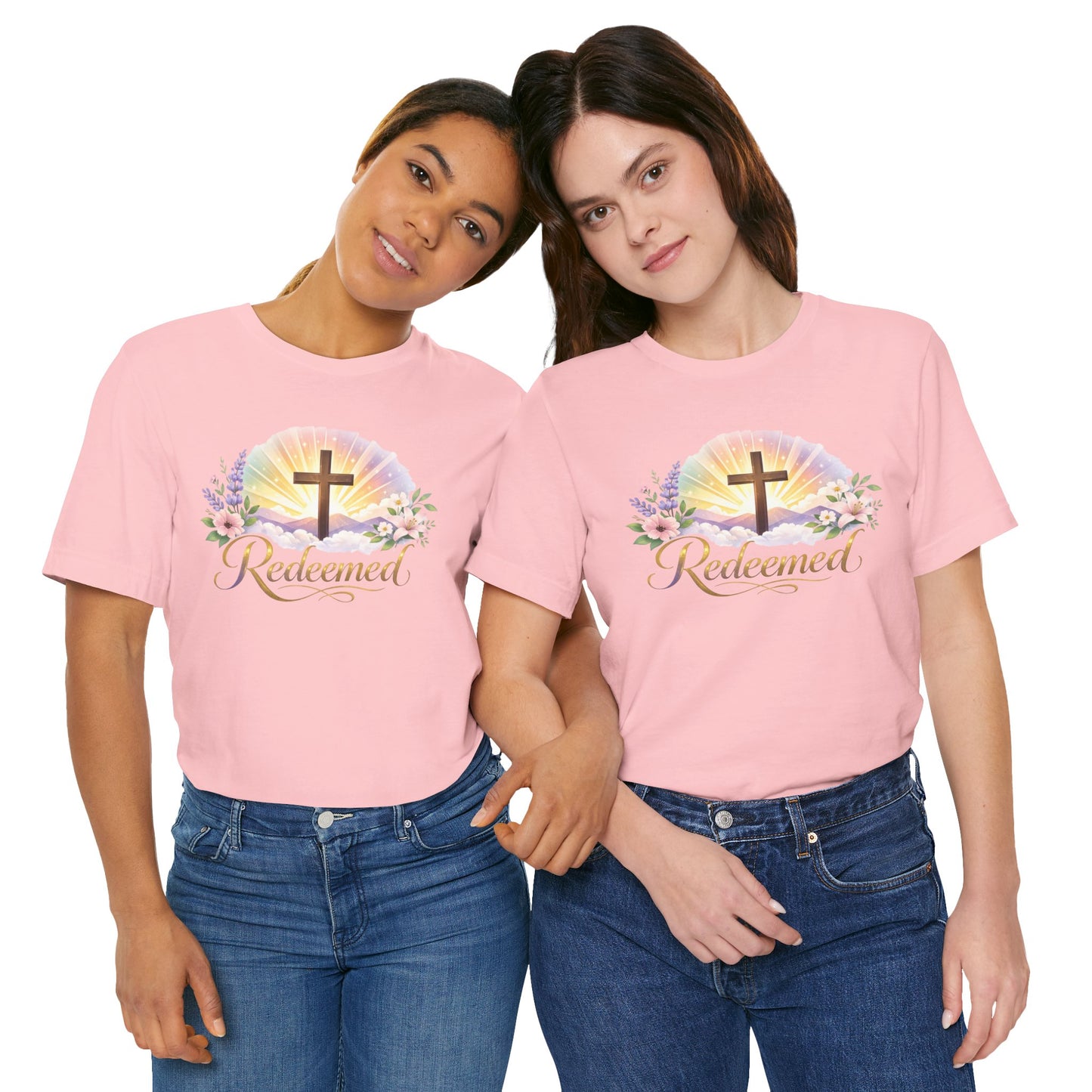 "Redeemed" Cross Floral T-Shirt — Christian Faith Tee