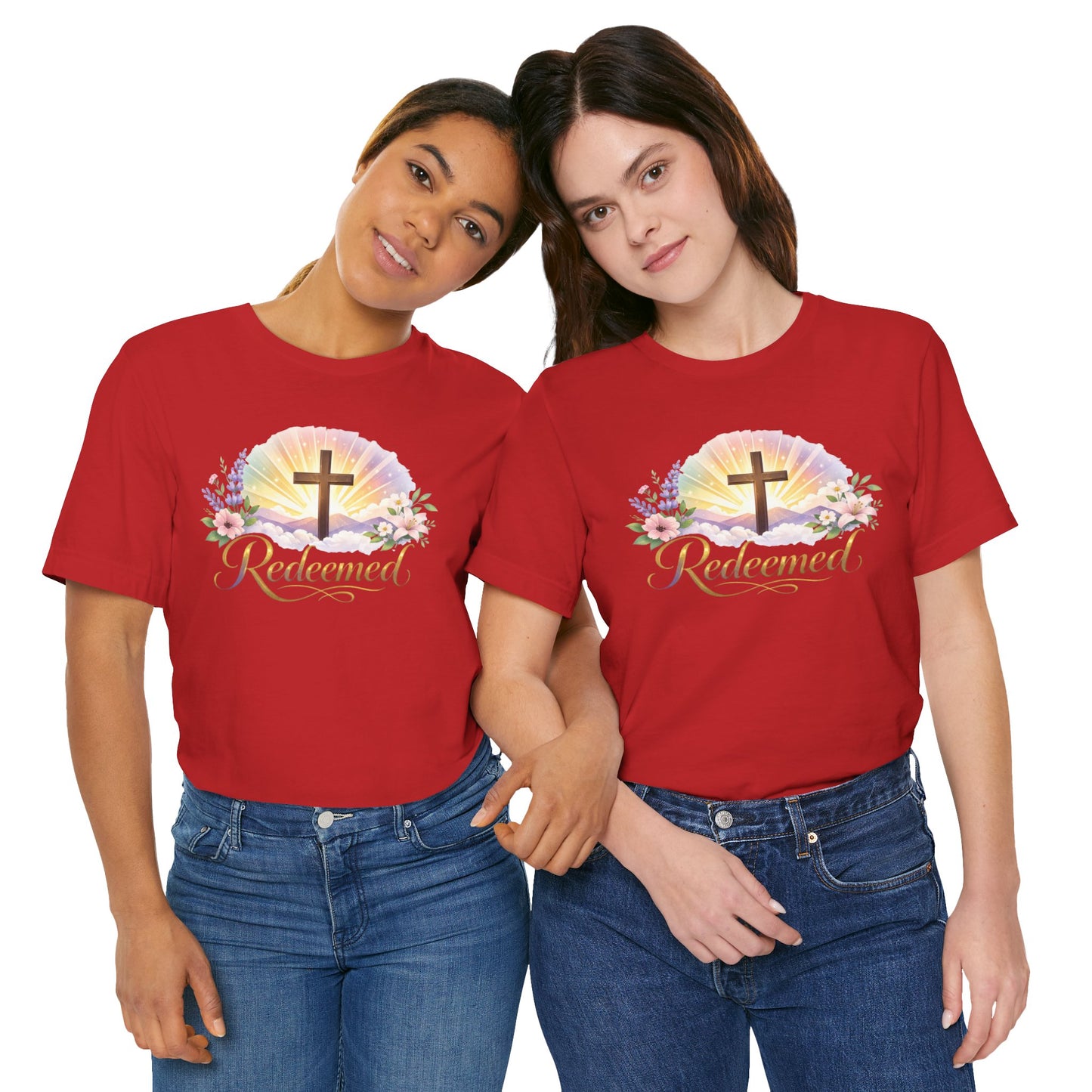 "Redeemed" Cross Floral T-Shirt — Christian Faith Tee