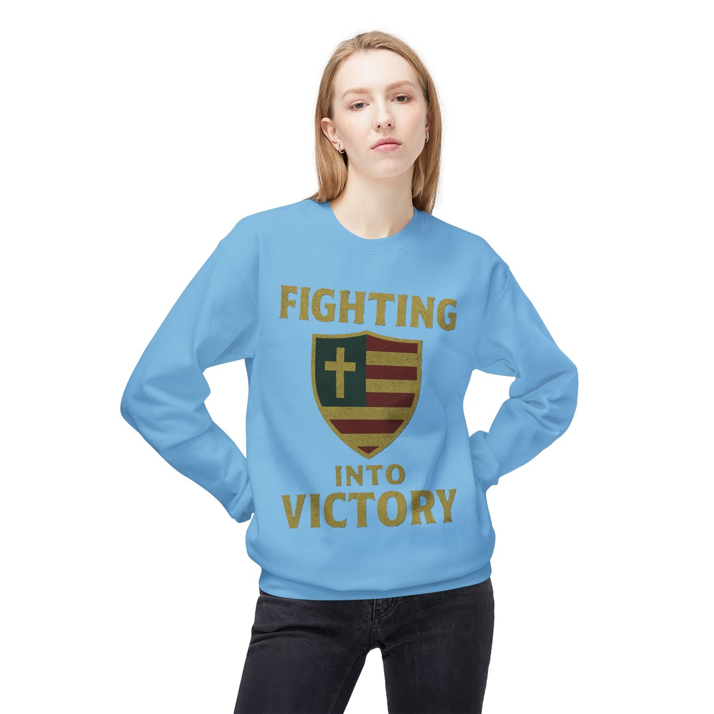 Christian Cross Shield Sweatshirt - Fighting into Victory
