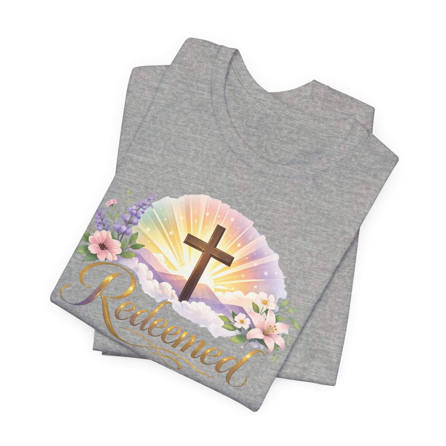 "Redeemed" Cross Floral T-Shirt — Christian Faith Tee