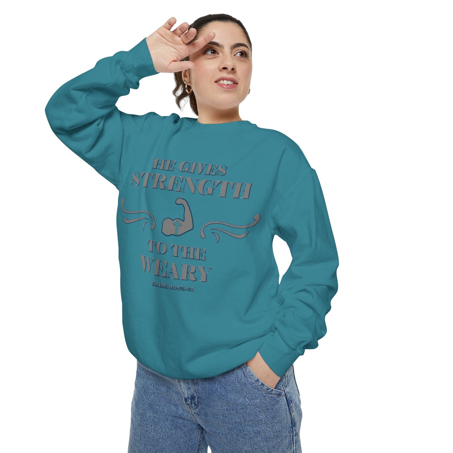 Copy of Bible Verse Isaiah 40:29-31 Unisex Sweatshirt 'He Gives Strength to the Weary'