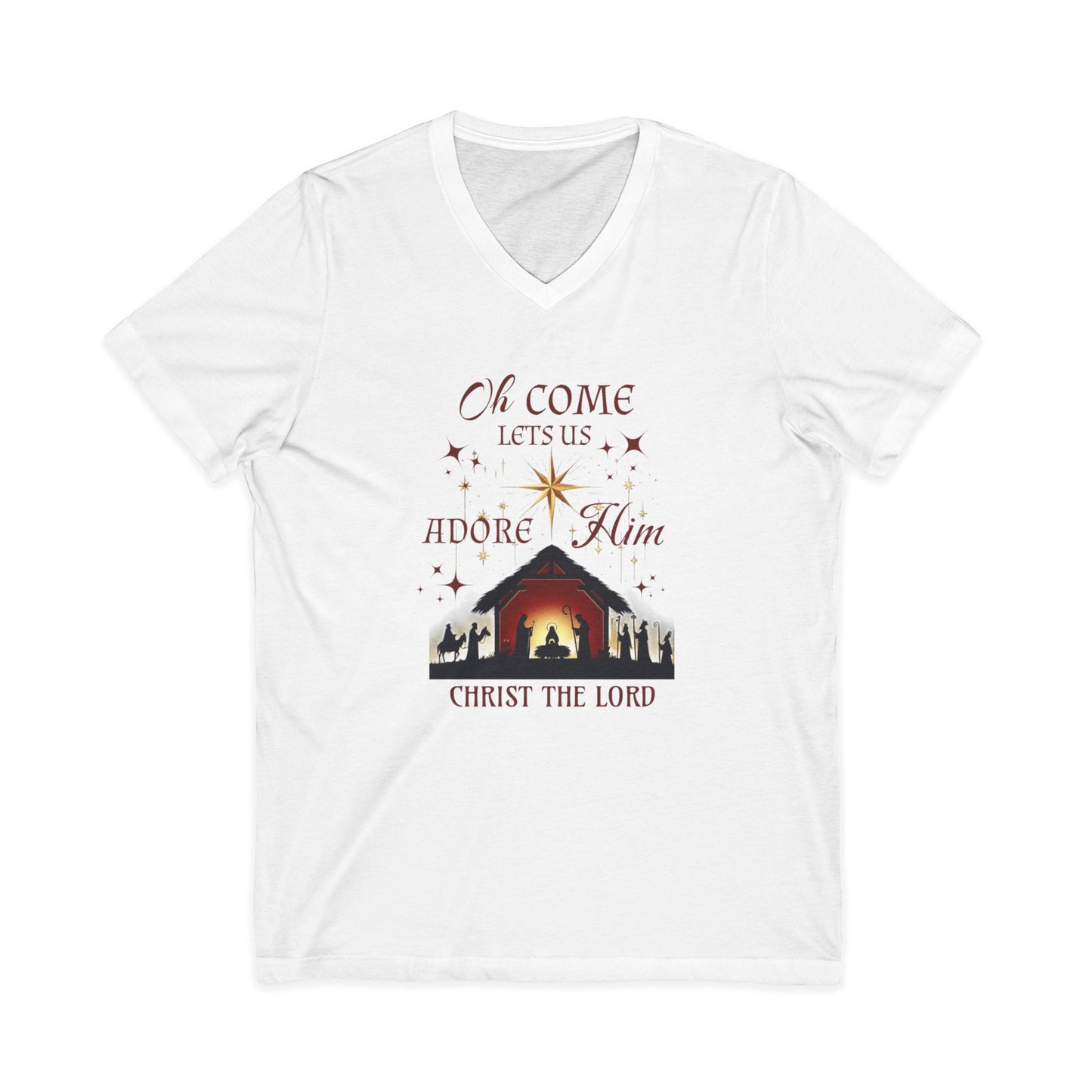 V-Neck Tee Nativity Scene 'Oh come let us adore Him, Christ the Lord'