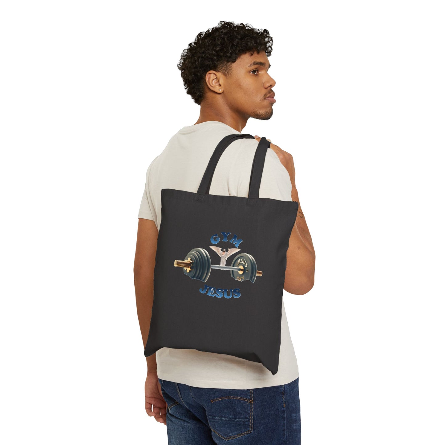 Cotton Canvas Tote Bag "GYM & JESUS"