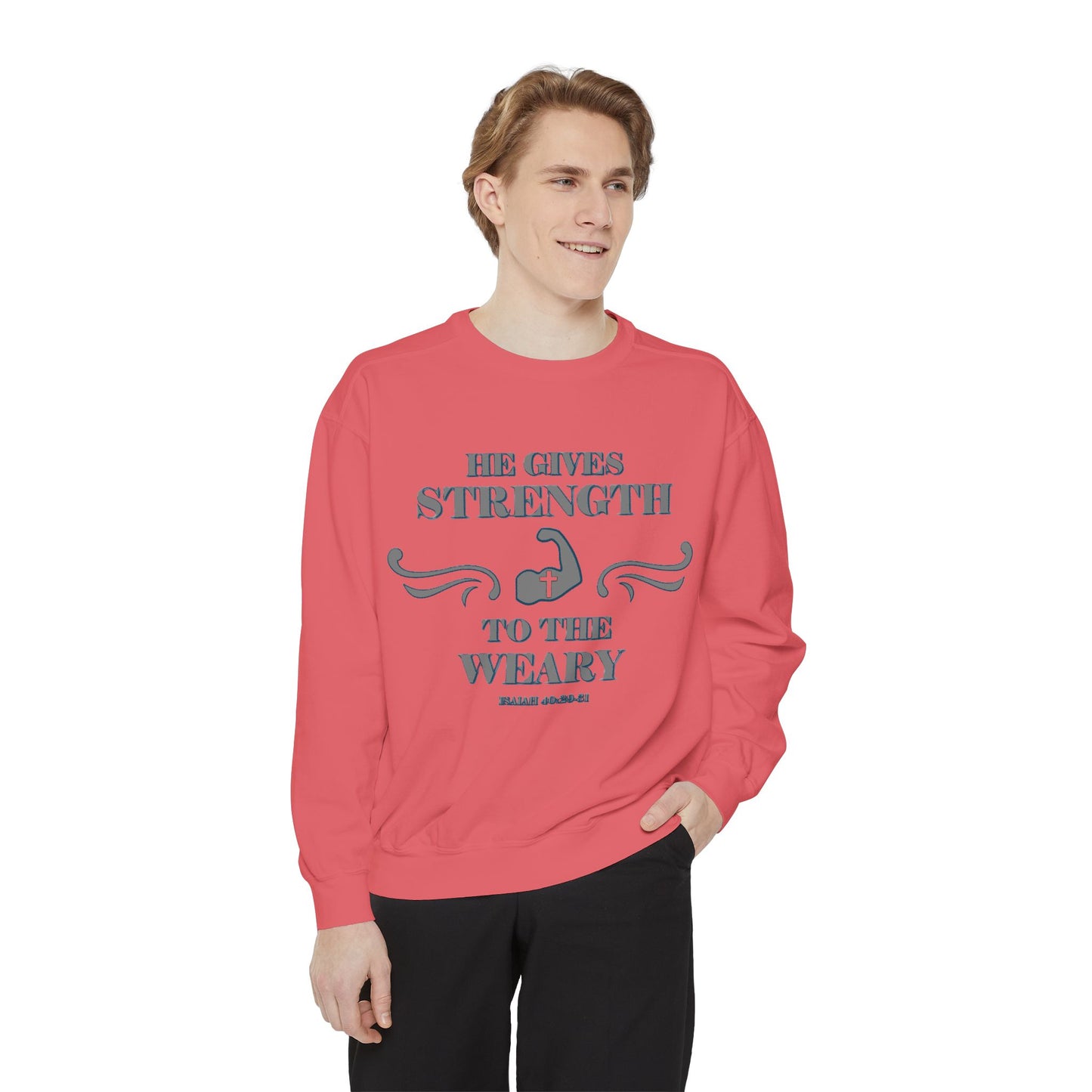 Copy of Bible Verse Isaiah 40:29-31 Unisex Sweatshirt 'He Gives Strength to the Weary'