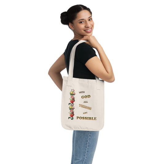 Organic Canvas Tote Bag "WITH GOD ALL THINGS ARE POSSIBLE"
