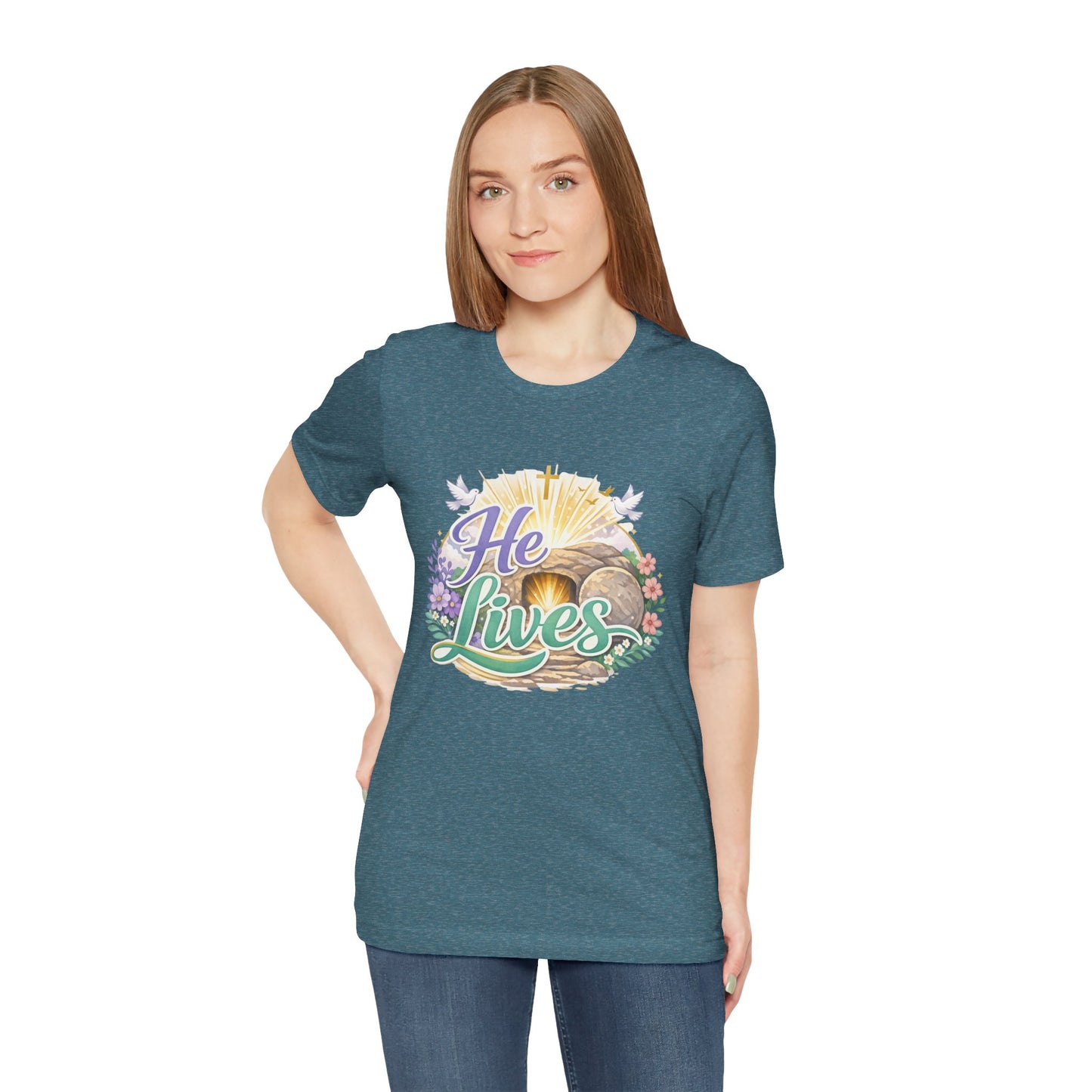 He Lives Jesus Tomb Tee — Christian Easter T‑Shirt