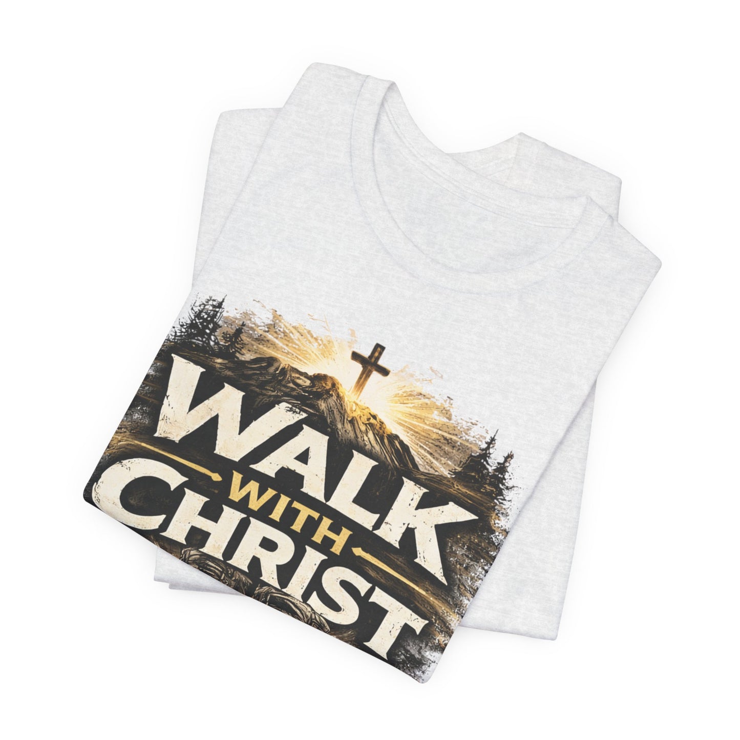 Walk With Christ T-Shirt — Christian Faith Tee with Boots & Cross Design