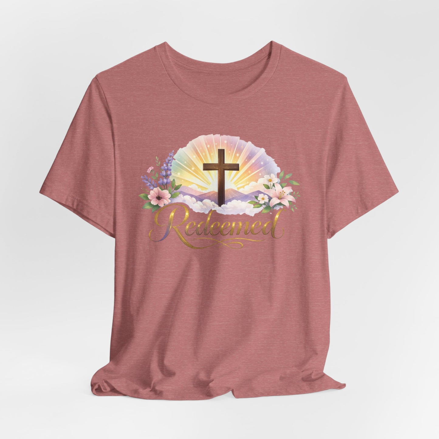 "Redeemed" Cross Floral T-Shirt — Christian Faith Tee