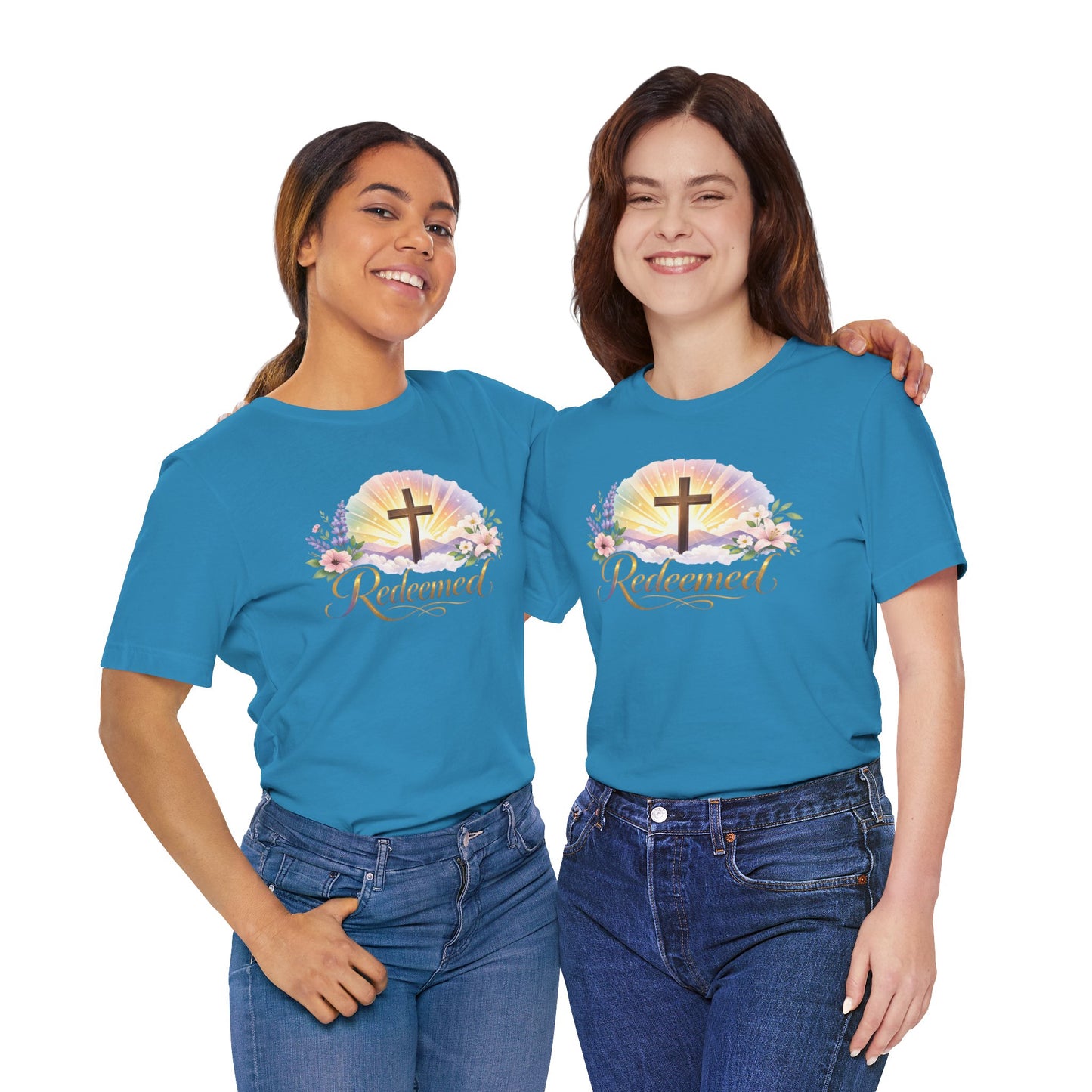 "Redeemed" Cross Floral T-Shirt — Christian Faith Tee