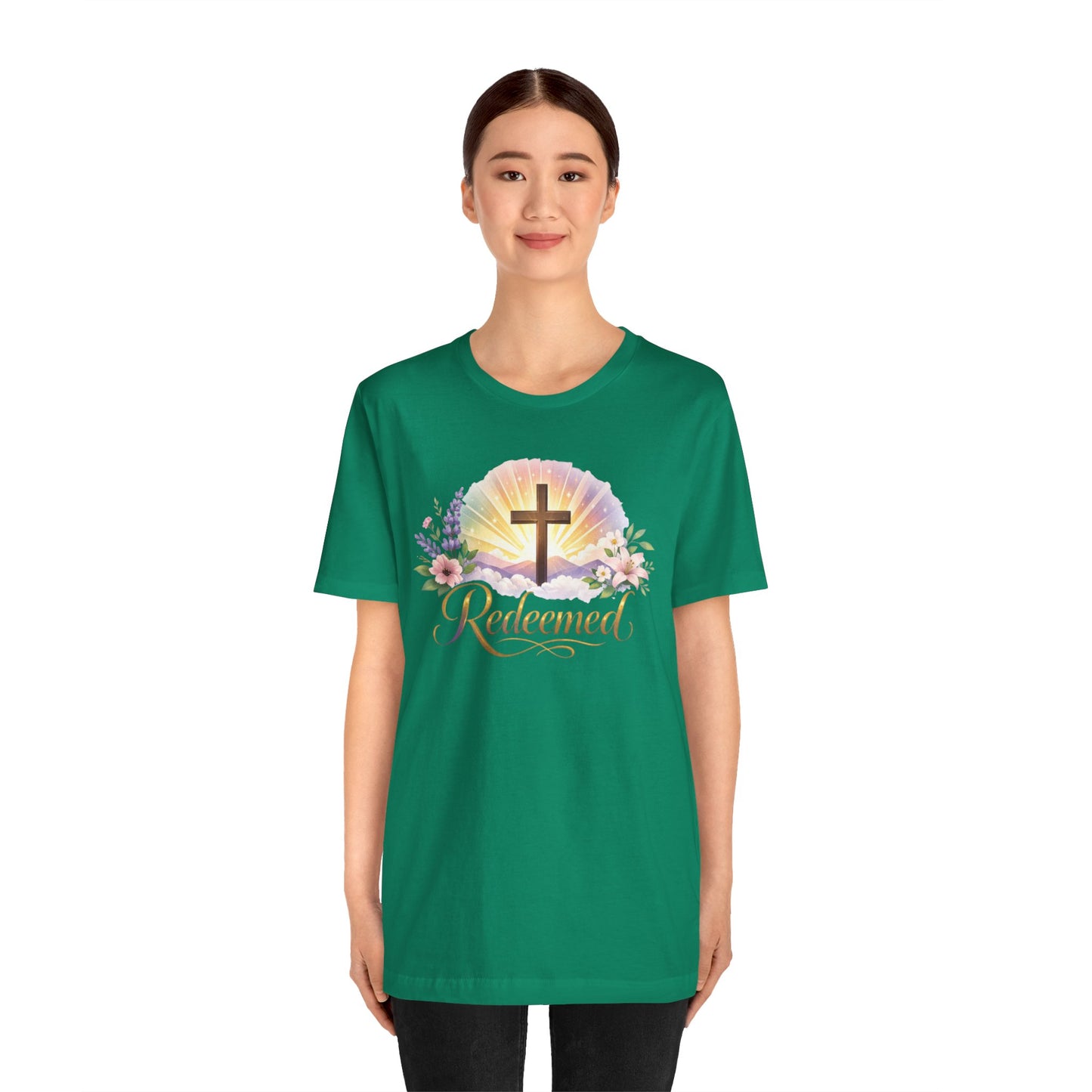 "Redeemed" Cross Floral T-Shirt — Christian Faith Tee