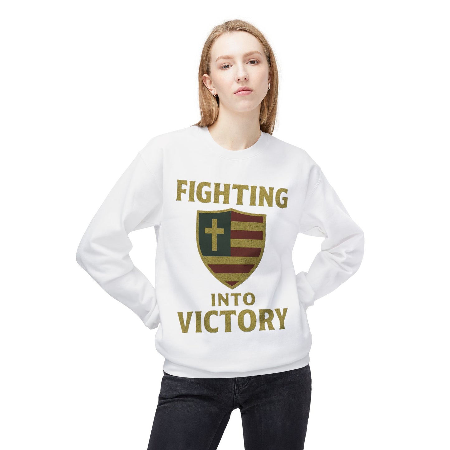 Christian Cross Shield Sweatshirt - Fighting into Victory