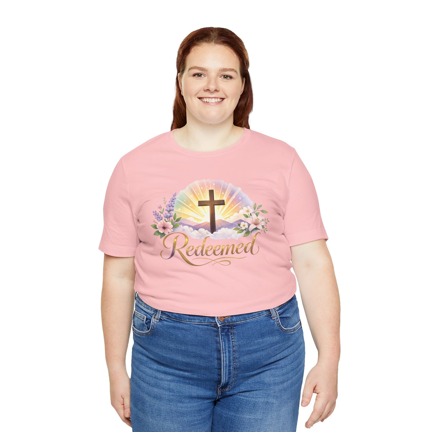 "Redeemed" Cross Floral T-Shirt — Christian Faith Tee