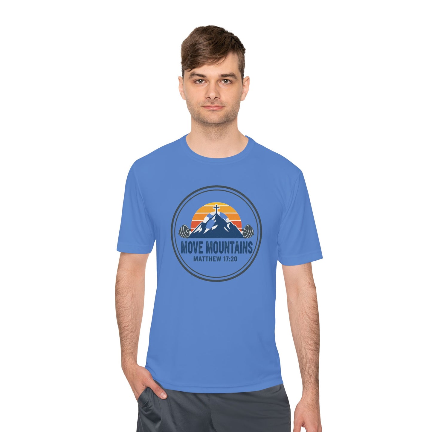 Matthew 17:20 'Move Mountains' Workout Tee — Moisture-Wicking Athletic Shirt