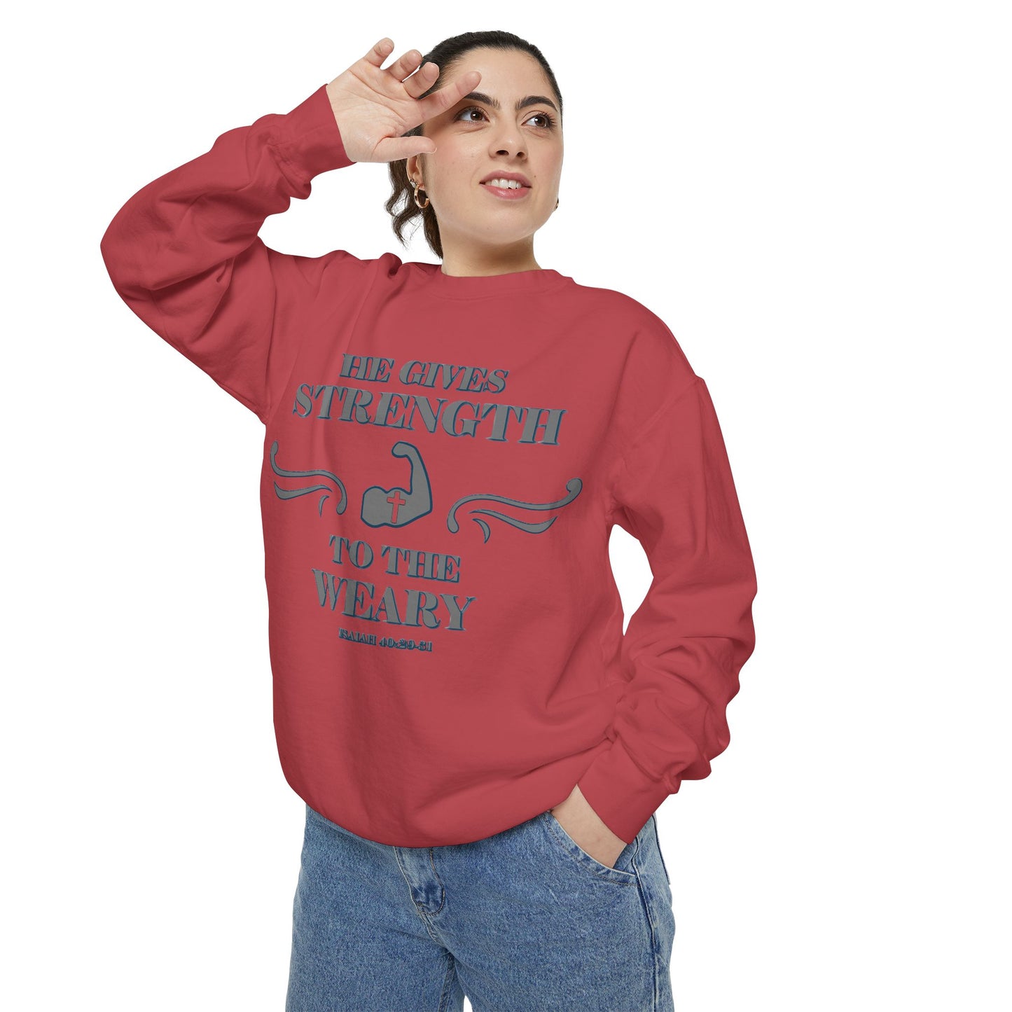 Copy of Bible Verse Isaiah 40:29-31 Unisex Sweatshirt 'He Gives Strength to the Weary'