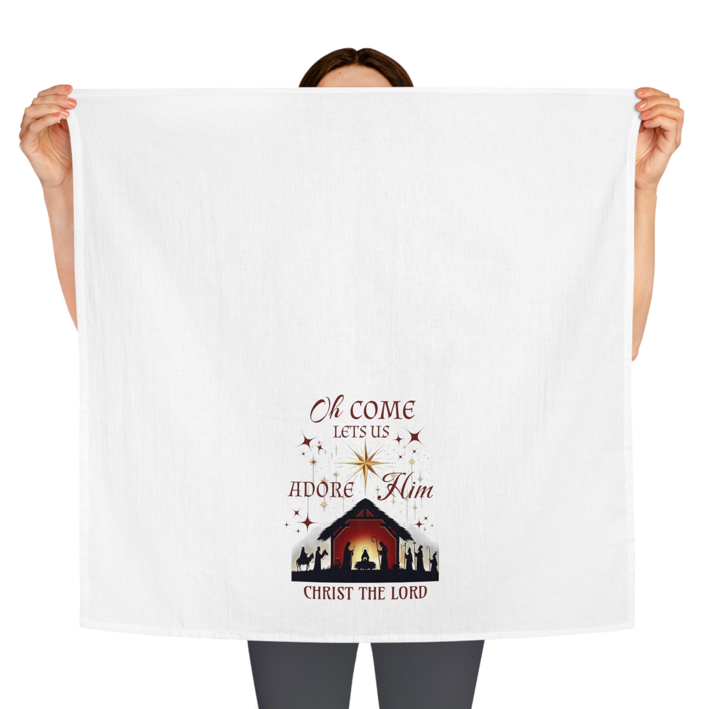 Tea Towel Nativity Scene Adore Him Christ the Lord