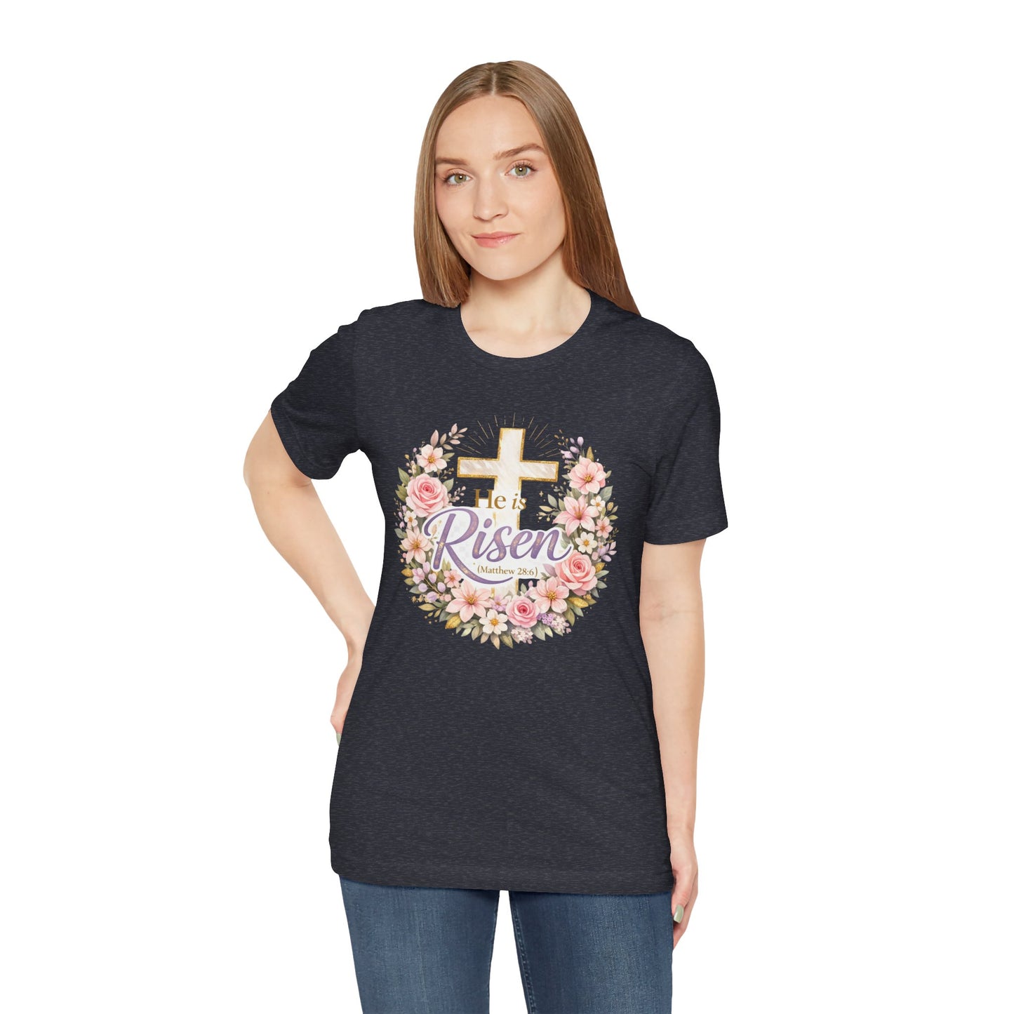 He Is Risen Floral Cross T-Shirt