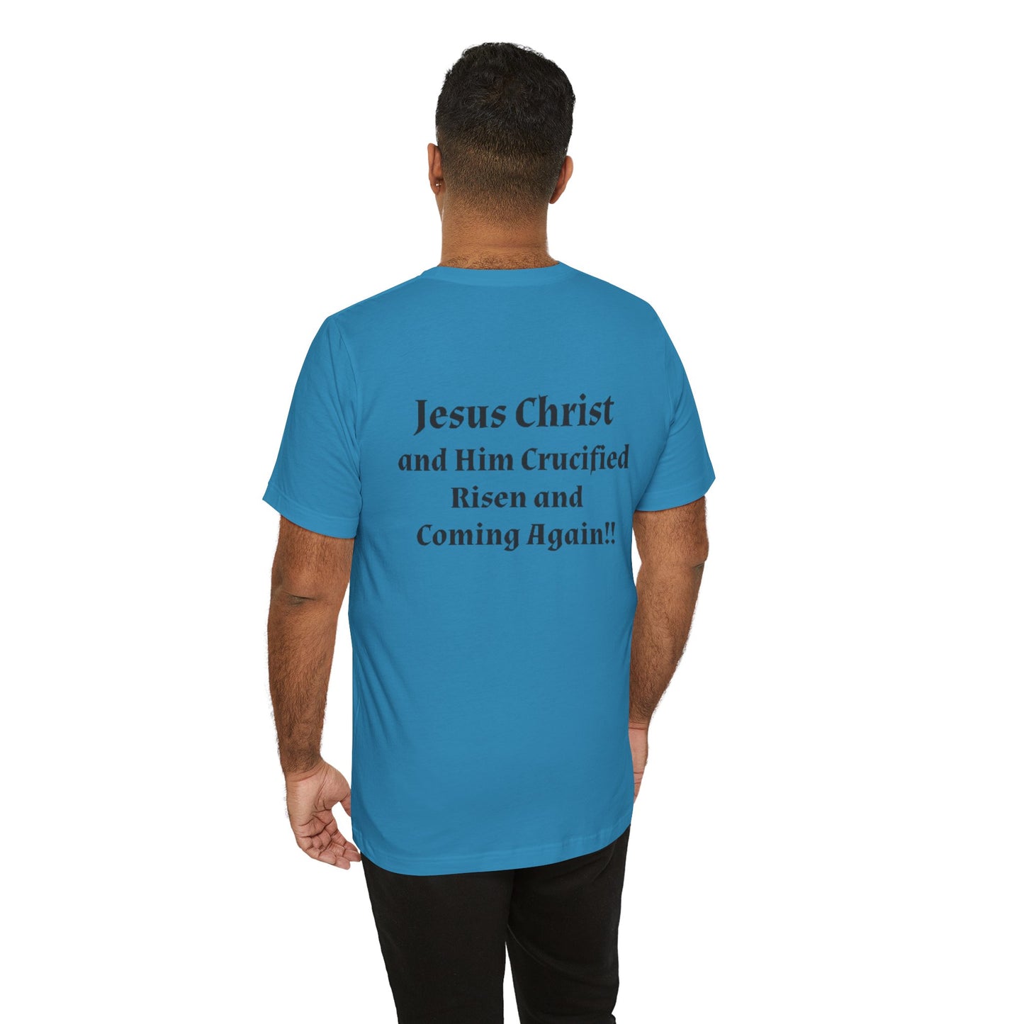 Jesus Christ (JC) Cross Tee — Crucified, Risen & Coming Again