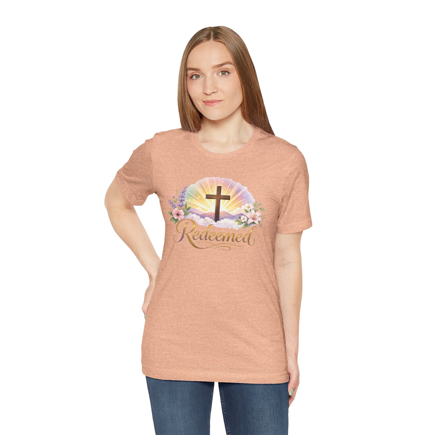 "Redeemed" Cross Floral T-Shirt — Christian Faith Tee