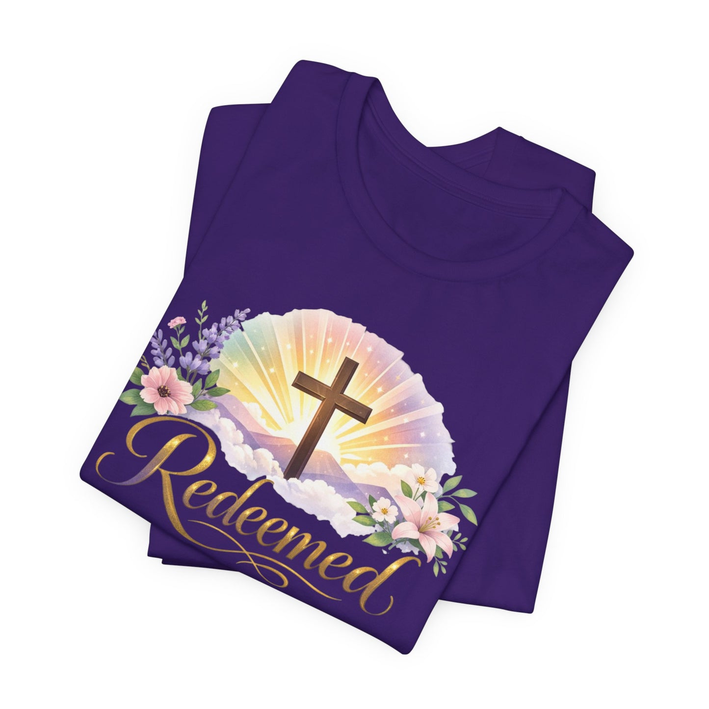 "Redeemed" Cross Floral T-Shirt — Christian Faith Tee