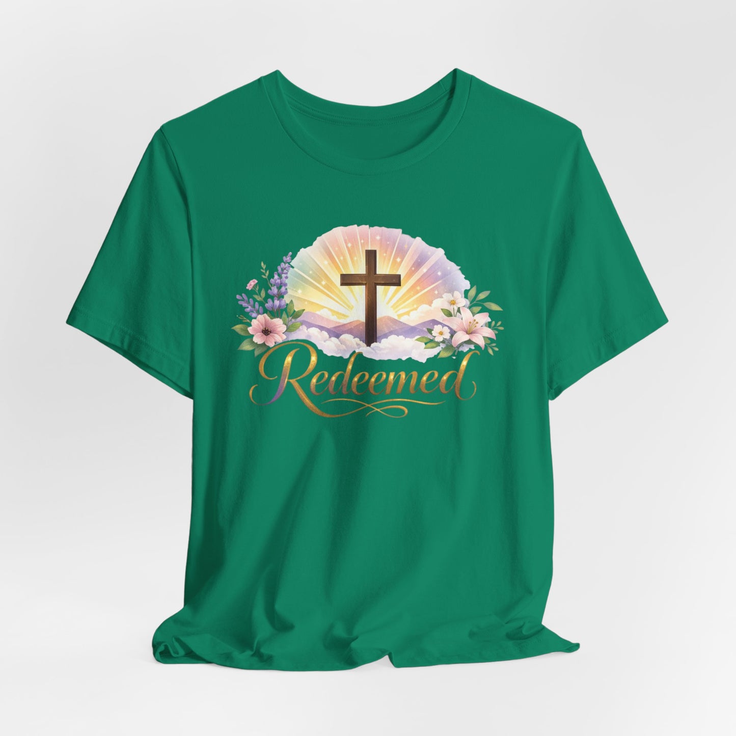 "Redeemed" Cross Floral T-Shirt — Christian Faith Tee