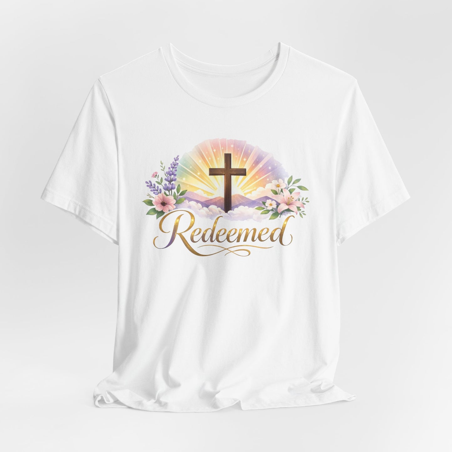 "Redeemed" Cross Floral T-Shirt — Christian Faith Tee