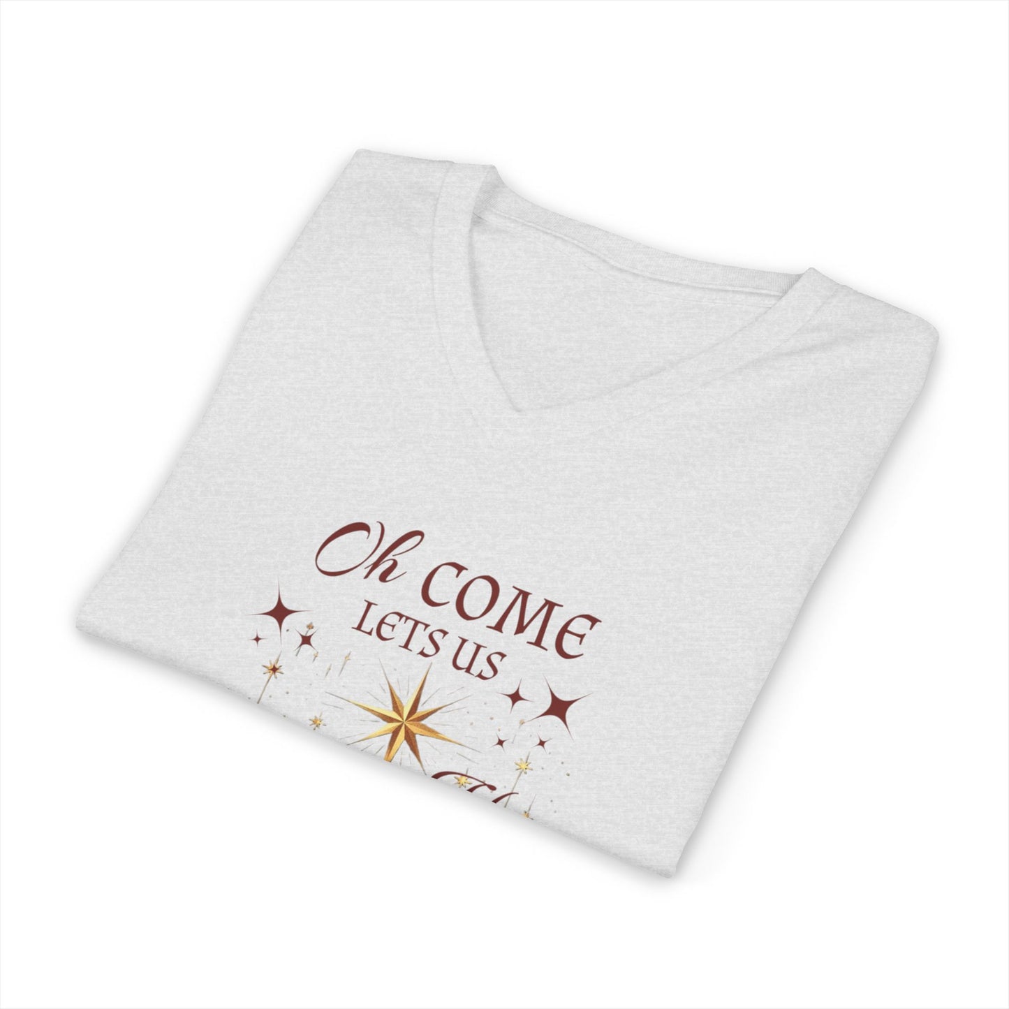V-Neck Tee Nativity Scene 'Oh come let us adore Him, Christ the Lord'