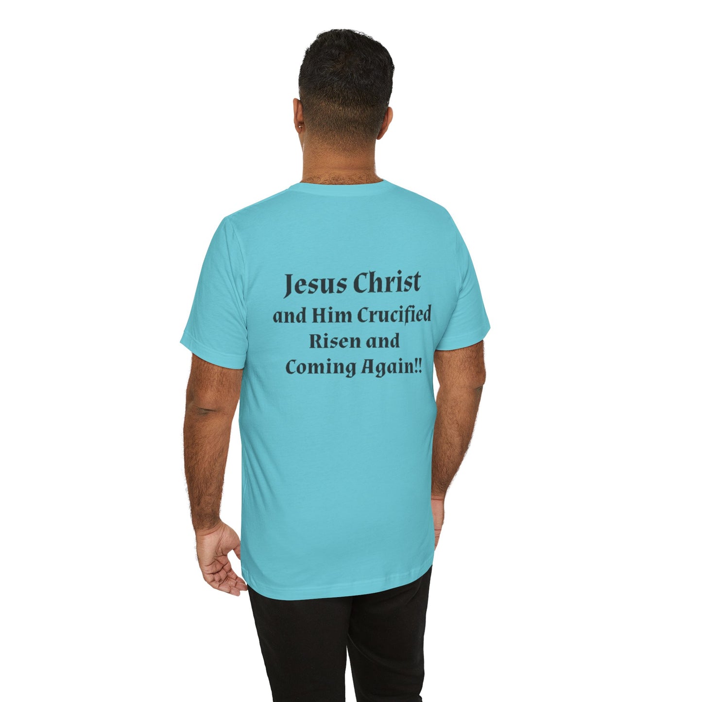 Jesus Christ (JC) Cross Tee — Crucified, Risen & Coming Again