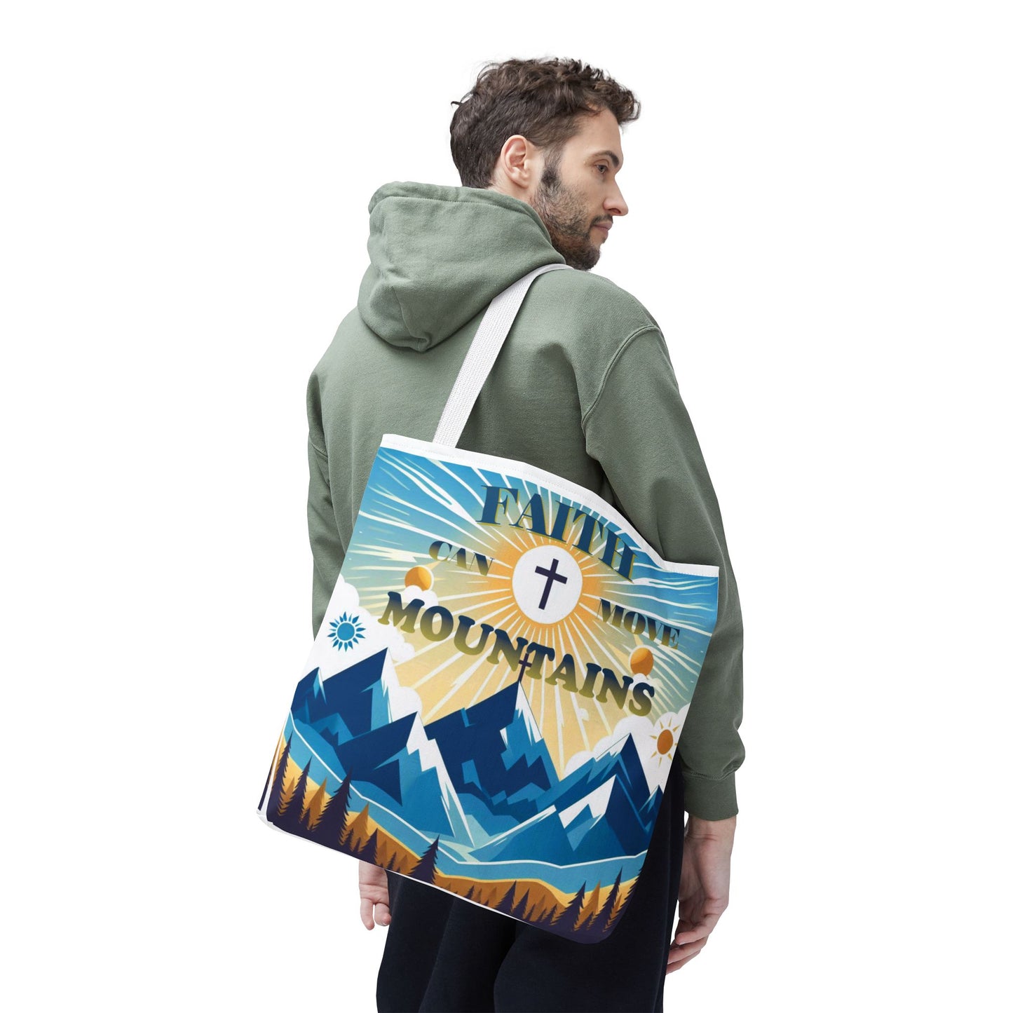 "FAITH CAN MOVE MOUNTAINS" Tote Bag (AOP)