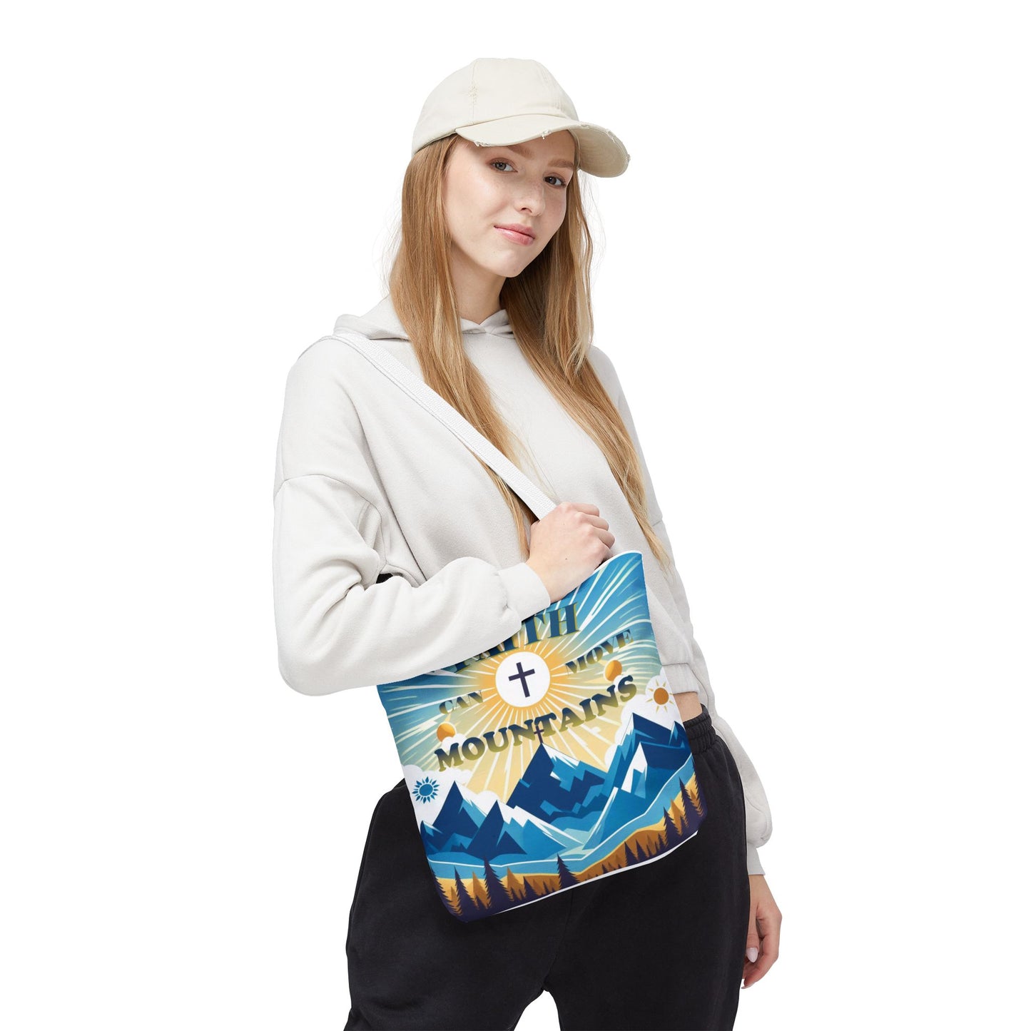 "FAITH CAN MOVE MOUNTAINS" Tote Bag (AOP)