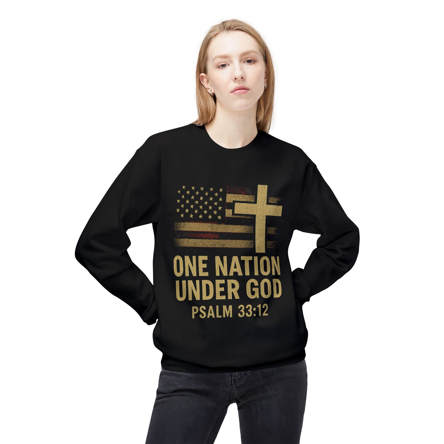 Christian Sweatshirt - Psalm 33:12 'One Nation Under God'