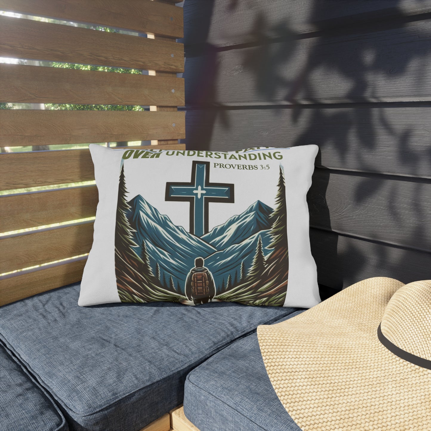 Outdoor Pillow - Bible Verse Proverbs 3:5 'Walking in Faith Over Understanding'